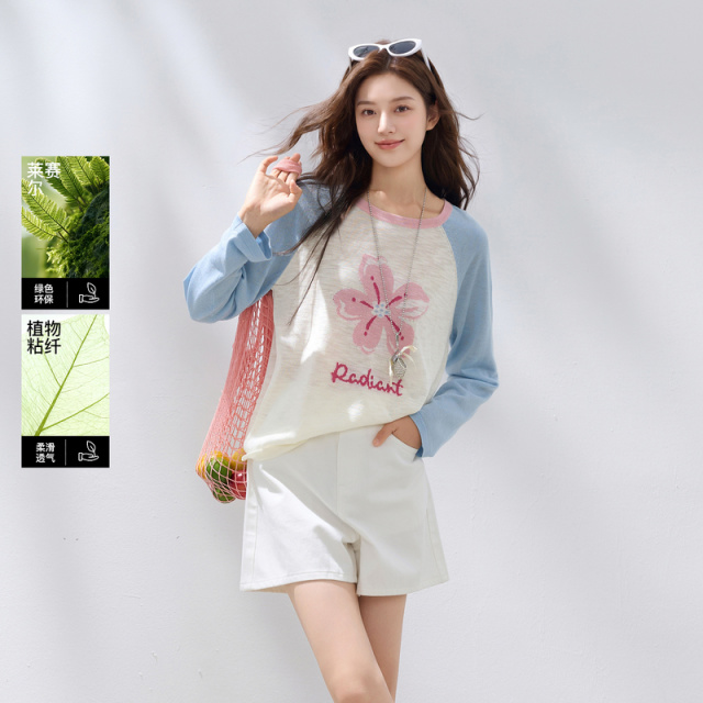 13681708.【莱赛尔】三彩若潮大码女装2026秋季新款花卉毛针织衫微胖MM