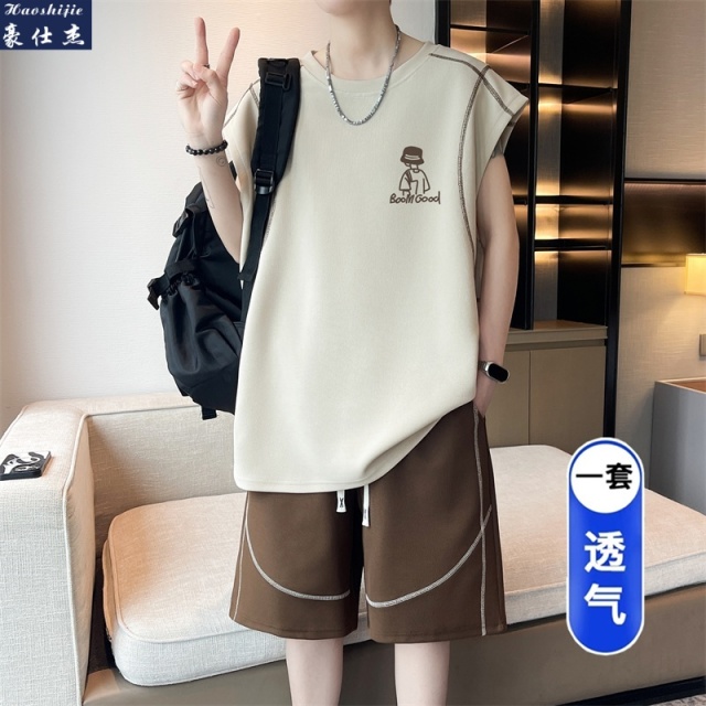 13681639.《休闲潮流》夏季新款简约百搭潮流舒适透气港风坎肩背心套装