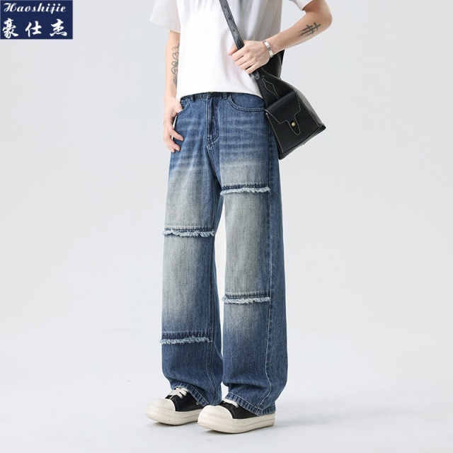 13681643.《百搭潮流》夏季新款简约休闲潮流舒适透气毛边百搭直筒牛仔裤