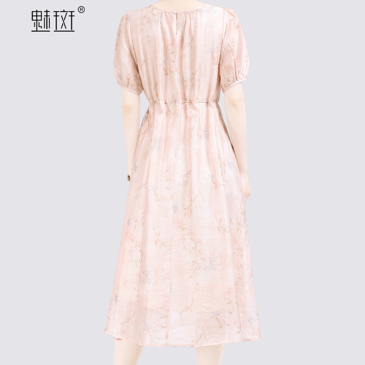 13684199.魅斑印花圆领粉色连衣裙裙子