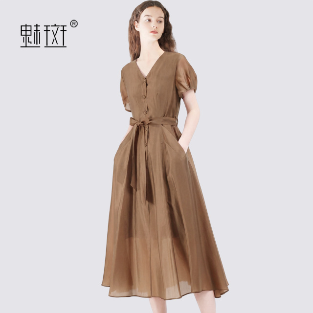 13684333.魅斑连衣裙V领A字裙
