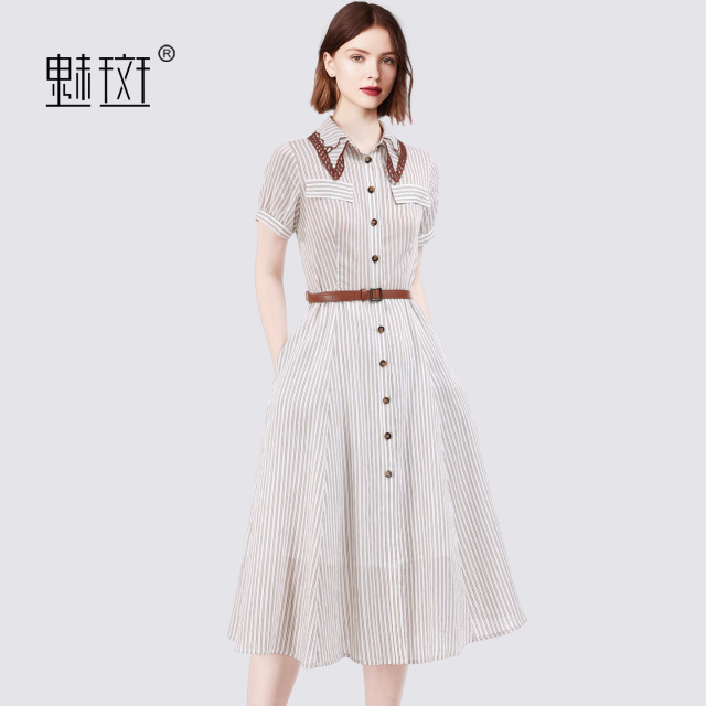 13684205.魅斑条纹衬衫连衣裙裙子