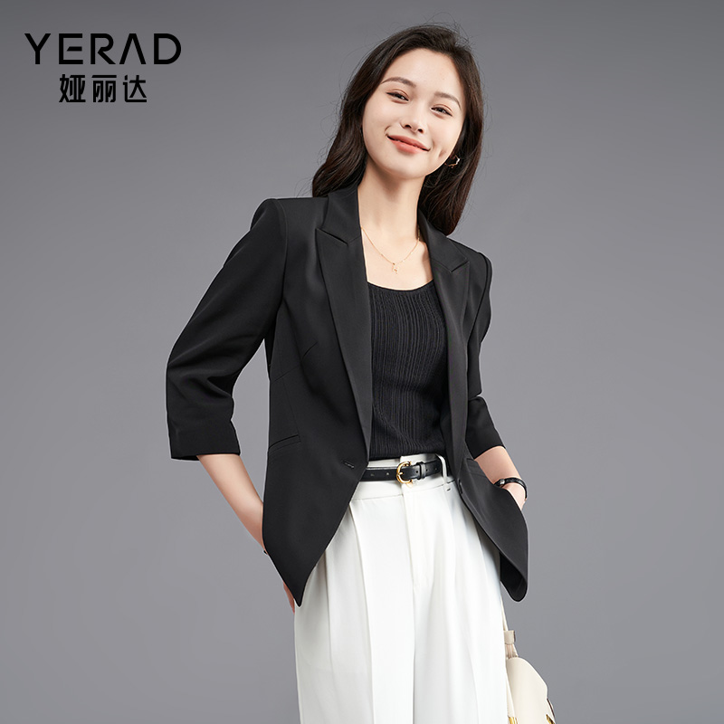 13687264.【娅丽达】气质通勤轻薄西装外套女简约时尚百搭七分袖西服女