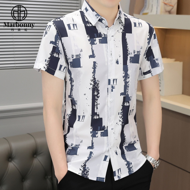 13686372.高品质男式冰丝弹力青少年短袖衬衫