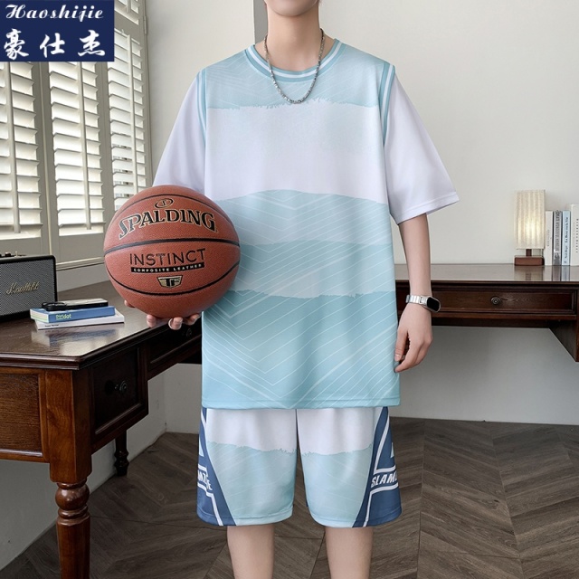13686729.《休闲舒适》夏季渐变色运动篮球服套装休闲速干透气凉感运动装