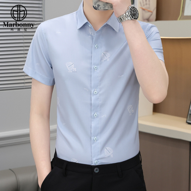 13686382.男式弹力数码印花轻商务休闲短袖衬衫
