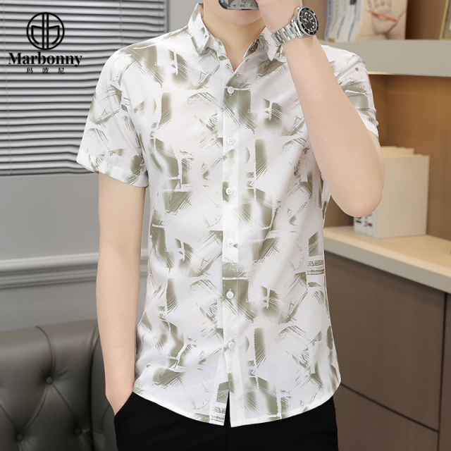 13686361.夏季冰丝弹力青少年短袖衬衫