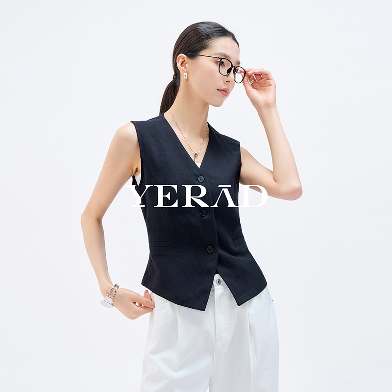 13687201.【娅丽达】天丝麻·轻薄西装马甲女简约气质无袖马甲女上衣