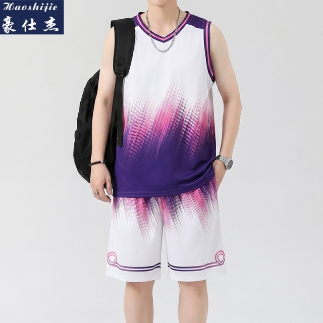 13686730.《舒适透气》夏季新款篮球服背心套装渐变色休闲速干凉感运动服