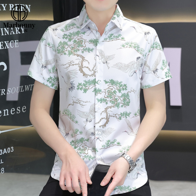 13686350.青少年夏冰丝数码印花爆款短袖舒适休闲衬衫