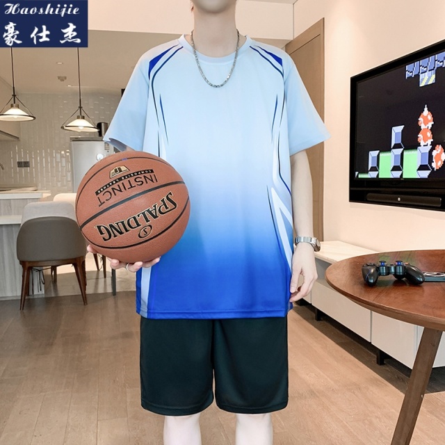13686727.《休闲潮流》夏季新款运动短袖套装男.休闲速干透气凉感运动球服