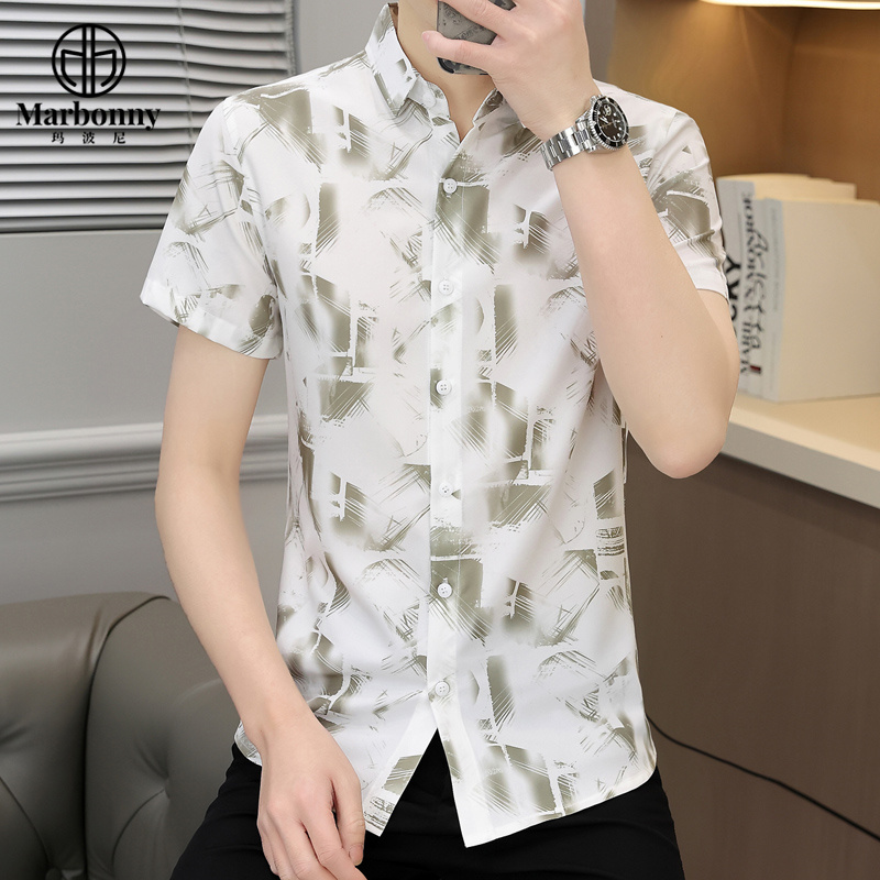 13686361.夏季冰丝弹力青少年短袖衬衫
