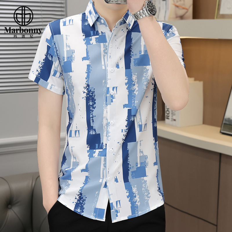 13686372.高品质男式冰丝弹力青少年短袖衬衫