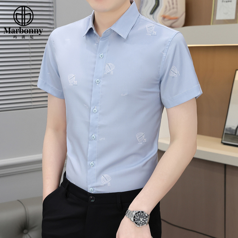 13686382.男式弹力数码印花轻商务休闲短袖衬衫