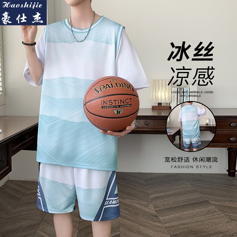 13686729.《休闲舒适》夏季渐变色运动篮球服套装休闲速干透气凉感运动装