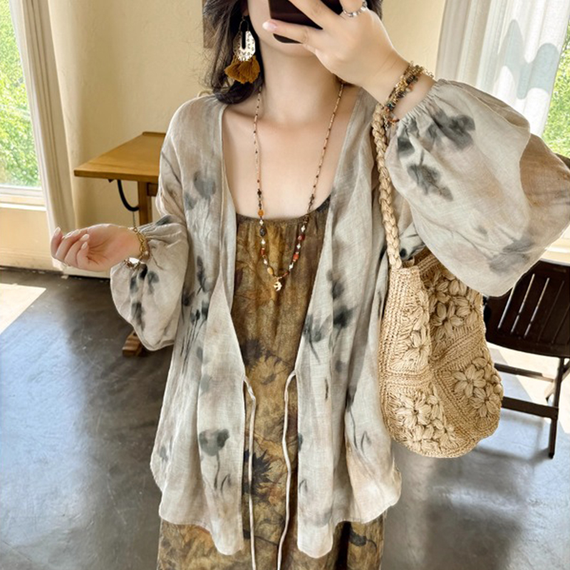 13686481.初云紫衣春夏装 女冰感轻盈艺术花色斜襟气质开衫百搭上衣2880