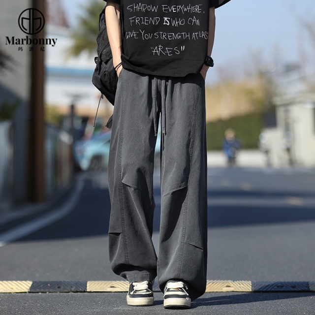 13686383.莱赛尔天丝美式男士春夏季新款垂感宽松直筒休闲长裤子