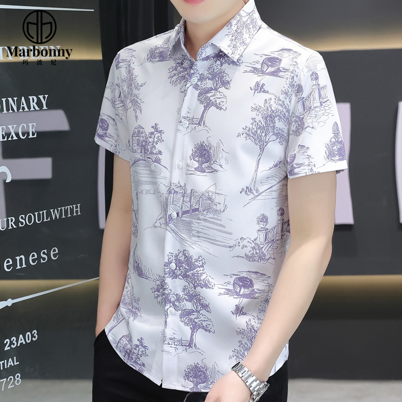 13686340.青少年夏冰丝数码印花爆款短袖休闲品质衬衫