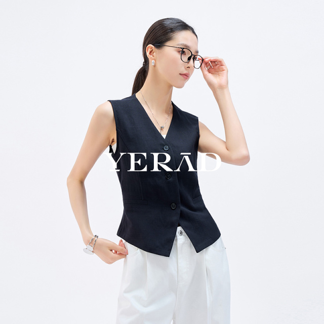 13687201.【娅丽达】天丝麻·轻薄西装马甲女简约气质无袖马甲女上衣