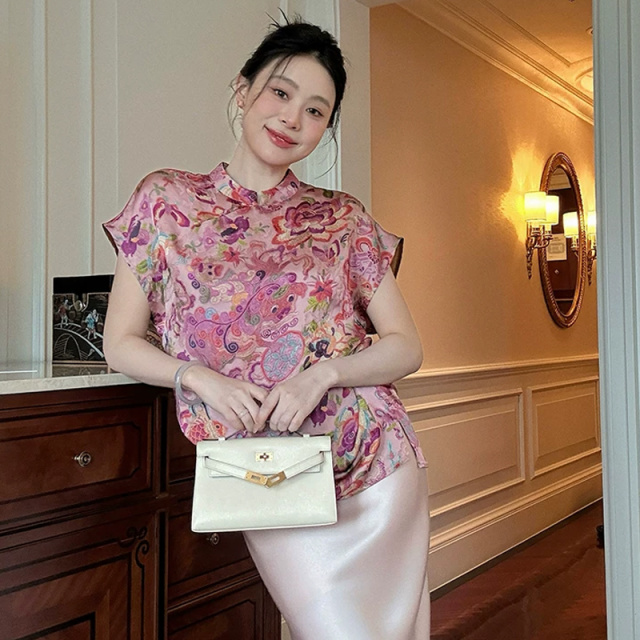 13686488.初云紫衣春夏装 女新中式国风立领衬衫复古印花宽松改良洋气上衣6180