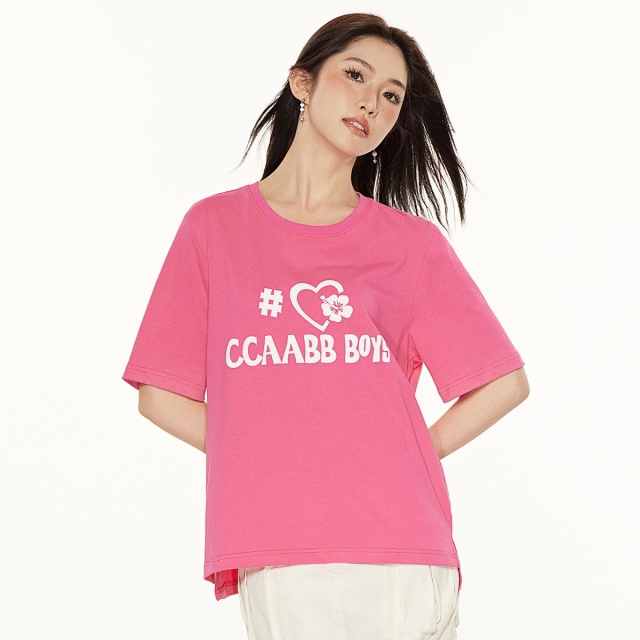 13715391.it ccaabb 夏季重磅纯棉甜美风女款短袖T恤纯色圆领显瘦舒适