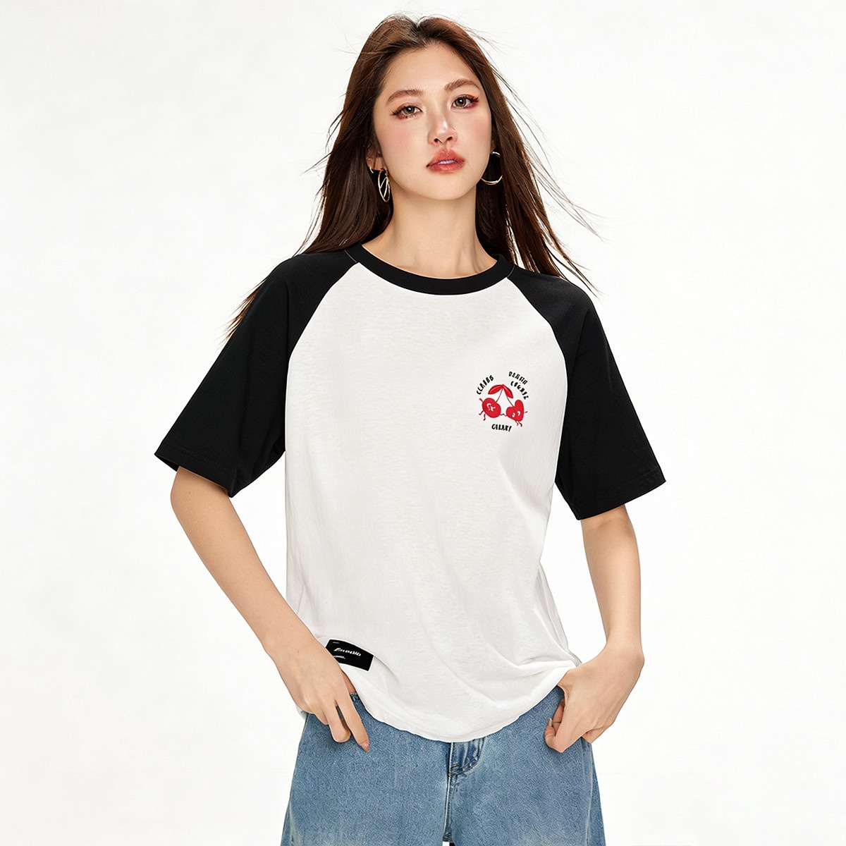 13715411.it ccaabb 夏季重磅纯棉合身女款短袖T恤拼色圆领亲肤舒适