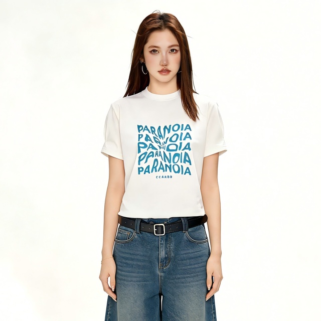 13715419.it ccaabb女装2025夏季休闲合身款棉质圆领印花短袖T恤亲肤
