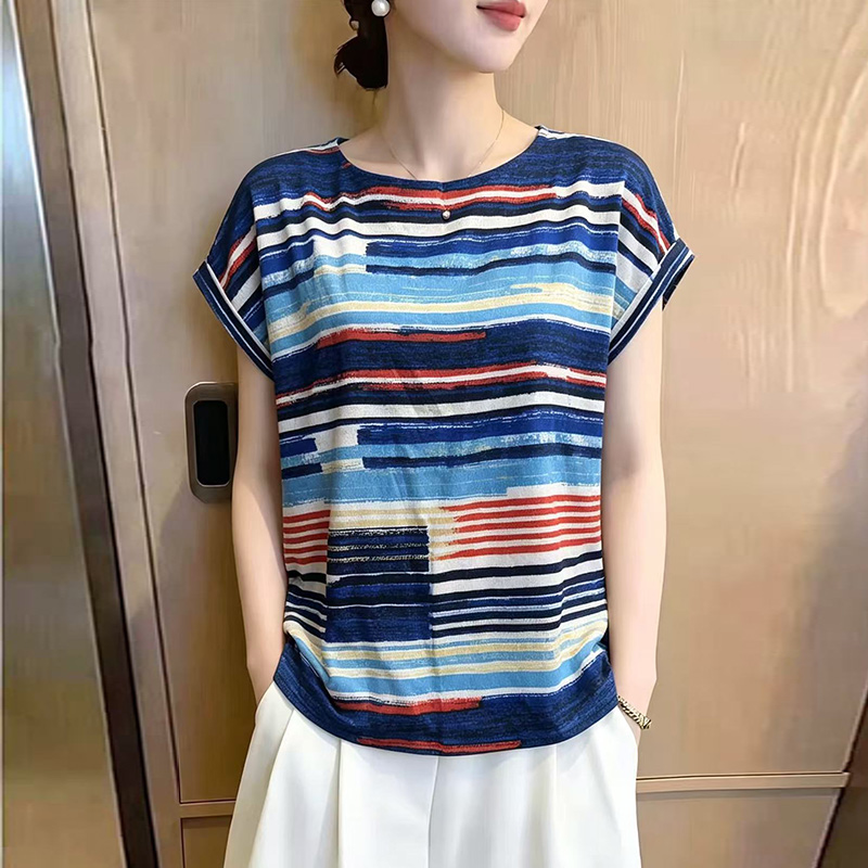 13691477.妈妈装夏季圆领撞色时尚短袖T恤Q7GML6273