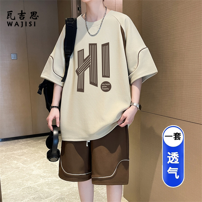 13691349.青少年短袖t恤运动套装男大童高中初中学生冰丝夏装帅气一套衣服