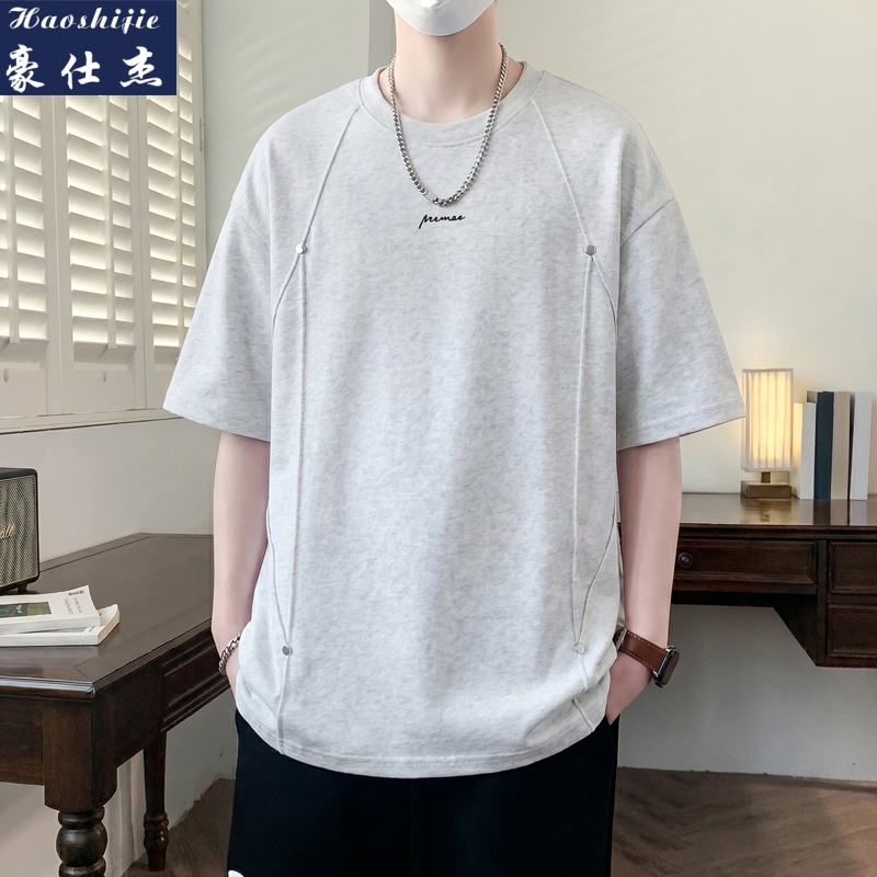 13691689.《百搭潮流》夏季新款圆领绣花短袖t恤男休闲宽松短袖