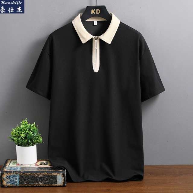 13691688.《休闲简约》夏季半拉链时尚POLO衫男青少年短袖T恤
