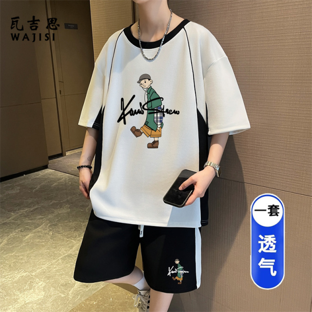 13691304.男孩子休闲运动套装冰丝薄款速干短袖T恤初中小学生球衣帅气夏装
