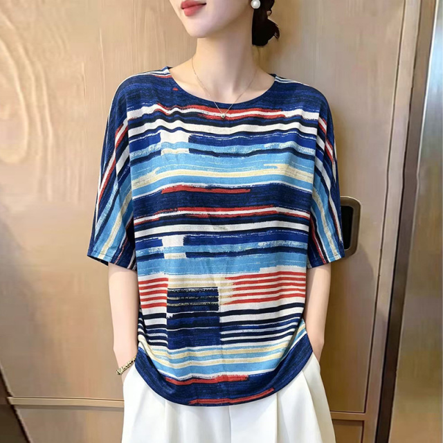 13691477.妈妈装夏季圆领撞色时尚短袖T恤Q7GML6273
