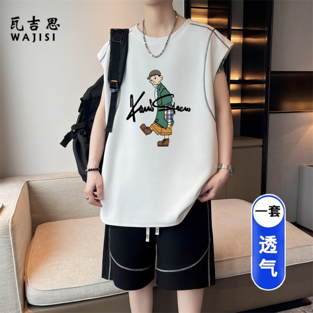 13691335.无袖背心短裤套装夏季薄款男透气青少年学生篮球服运动休闲两件套