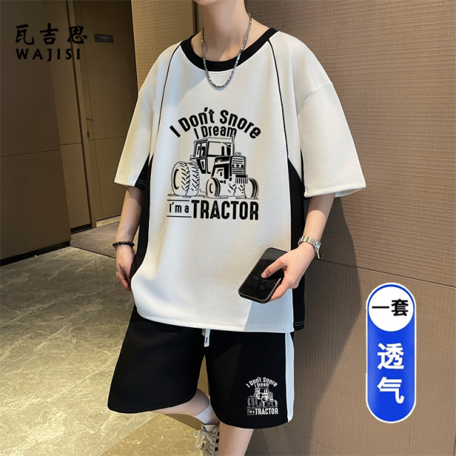 13691325.高级感短袖短裤套装男大童夏季初高中学生t恤青少年酷帅穿搭一套