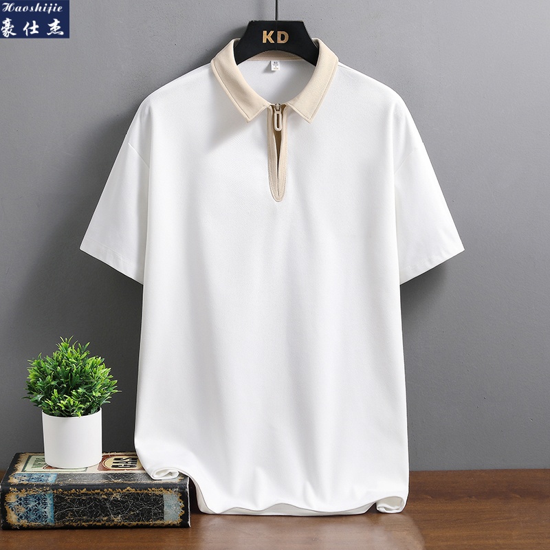 13691688.《休闲简约》夏季半拉链时尚POLO衫男青少年短袖T恤