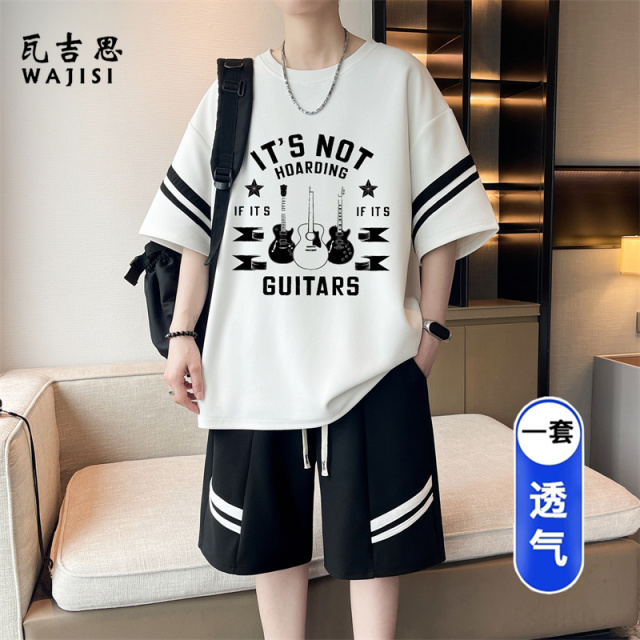 13691279.青少年套装男夏季休闲运动短裤两件套初中高中学生一整套搭配帅气