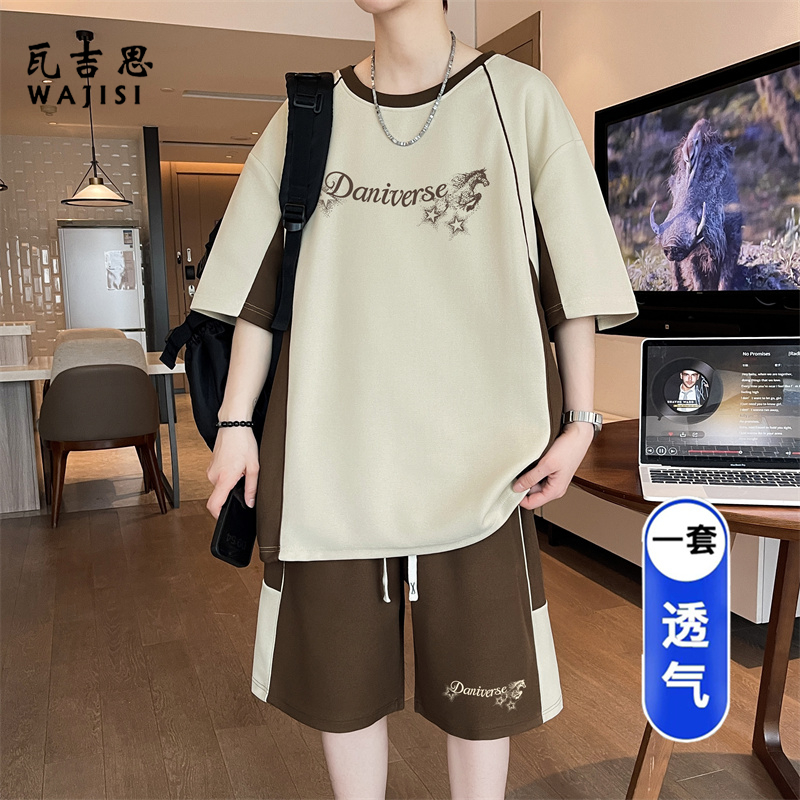 13691355.青少年夏季套装宽松百搭一套短袖短裤大童T休闲运动帅气潮流男装