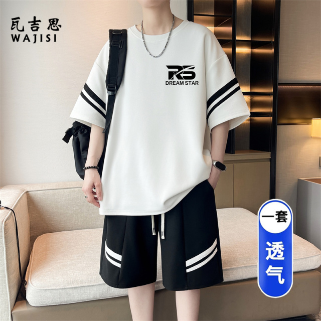 13691287.美式潮流宽松休闲套装百搭凉感透气短袖短裤两件套夏季青少年新款