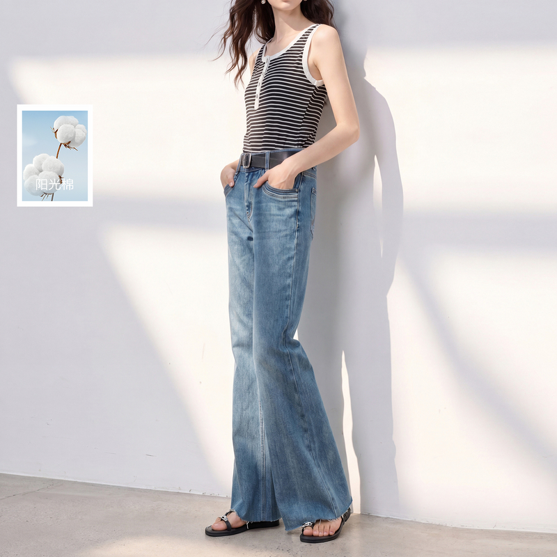 13671655.三彩丽雪leisure2026秋季新款牛仔裤高腰微喇长裤喇叭裤休闲女