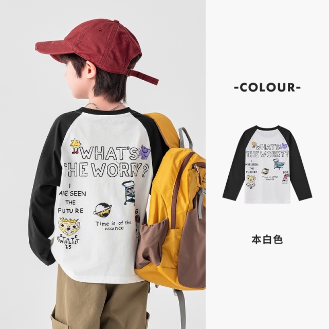 13693981.男童长袖T恤春秋款撞色印花全棉插肩袖儿童软糯透气日常打底上衣
