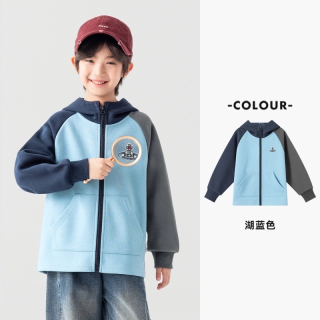 13693994.男童连帽外套春秋款拼色星球绣花柔软针织开衫儿童宽松日常外搭