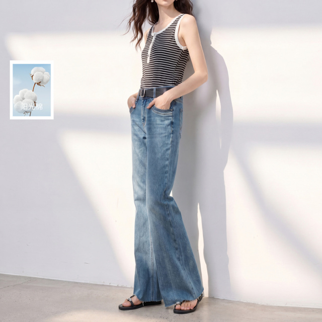 13671655.三彩丽雪leisure2026秋季新款牛仔裤高腰微喇长裤喇叭裤休闲女