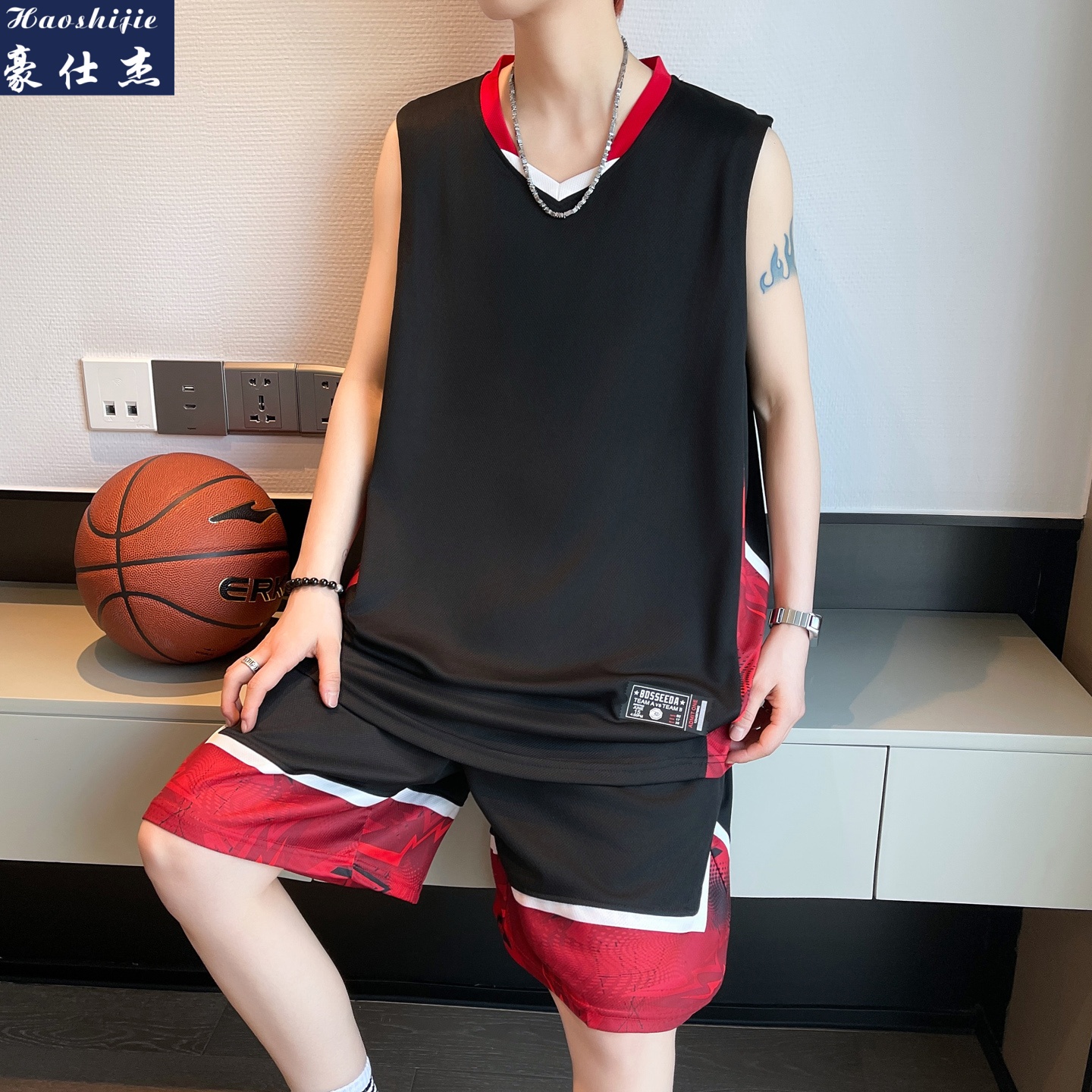 13696188.《舒适透气》夏季新款篮球服两件套简约休闲运动背心短裤套装