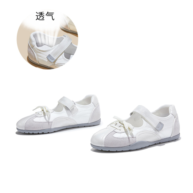 13695529.墨斯本真皮垫魔术贴芭蕾风阿甘鞋女新款简约时尚透气轻便舒适百搭女式休闲鞋12853