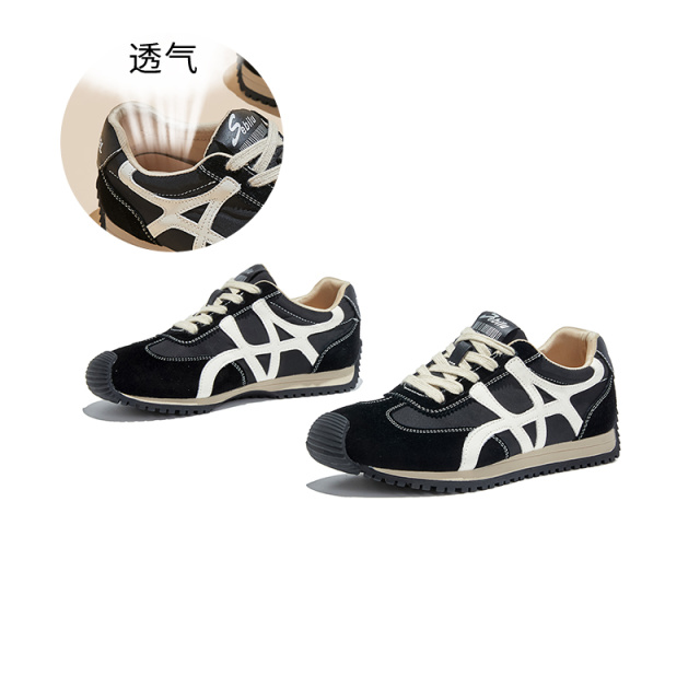 13695551.墨斯本磨砂牛皮真皮垫厚底德训鞋女新款潮流时尚轻便舒适百搭运动女式休闲鞋12131