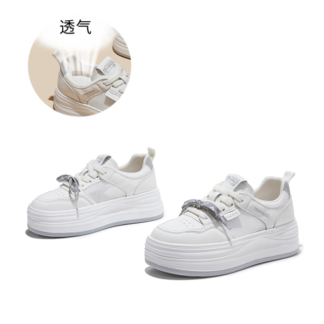 13695546.墨斯本真皮发泡底双鞋带小白鞋女新款简约时尚轻便猪皮垫舒适通勤百搭女式休闲鞋12813