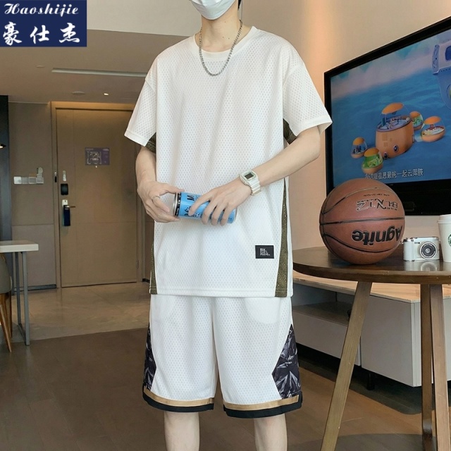 13694188.《轻薄透气》夏季新款篮球服短袖套装男青少年凉爽速干比赛运动服
