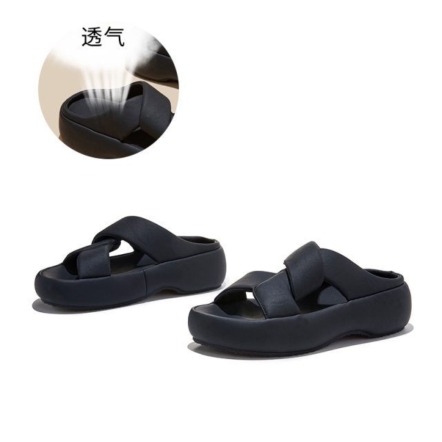 13695542.墨斯本吸膜底交叉鞋面套脚拖鞋女新款复古潮流轻便透气舒适外穿百搭时装女式拖鞋12918