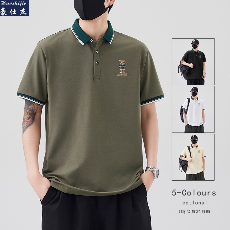 13696183.《百搭潮流》夏季新款高尔夫熊刺绣POLO衫青少年T恤